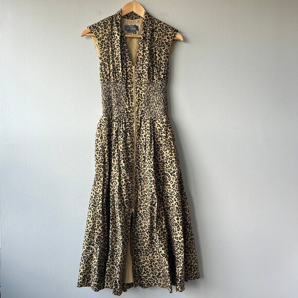 Anthropologie Dresses & Skirts - Anthropologie Leopard Print Zip Front Smocked Waist Dress XS